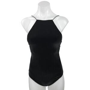Alix NYC Black Velvet Velour Sleeveless Cami Spaghetti Strap Top Bodysuit XS